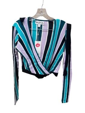 NEW Wildfox Vivid Stripes Emma Sweater Wrap Top - Women's XL